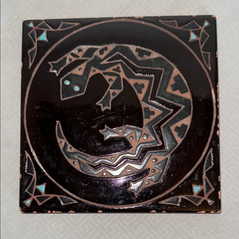 Arius Acoma Geometric Lizard Santa Fe Art Tile Trivet 1981 Made in Italy Vintage